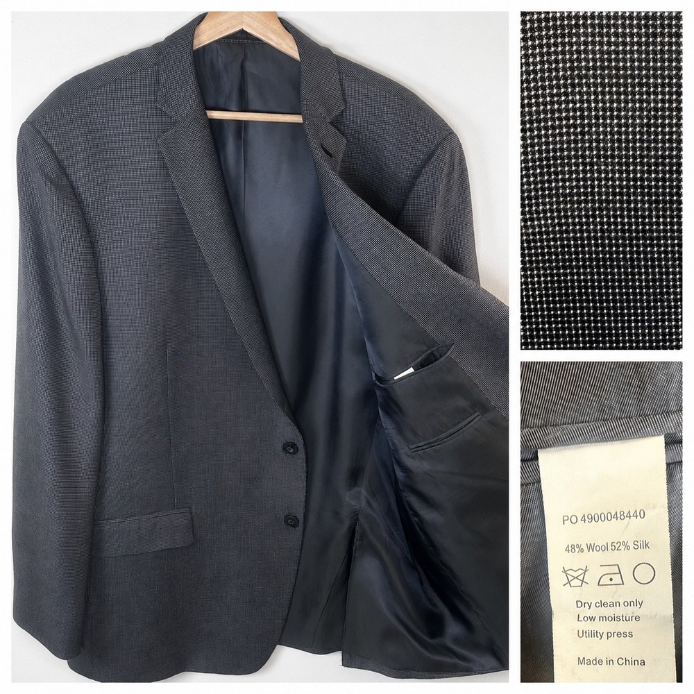 Calvin Klein Blazer Mens 48R Wool Silk Blend Two Button Sport Coat Business